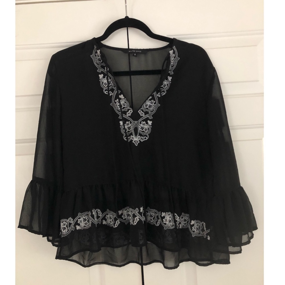 Black Sheer Blouse w/ White Stitching